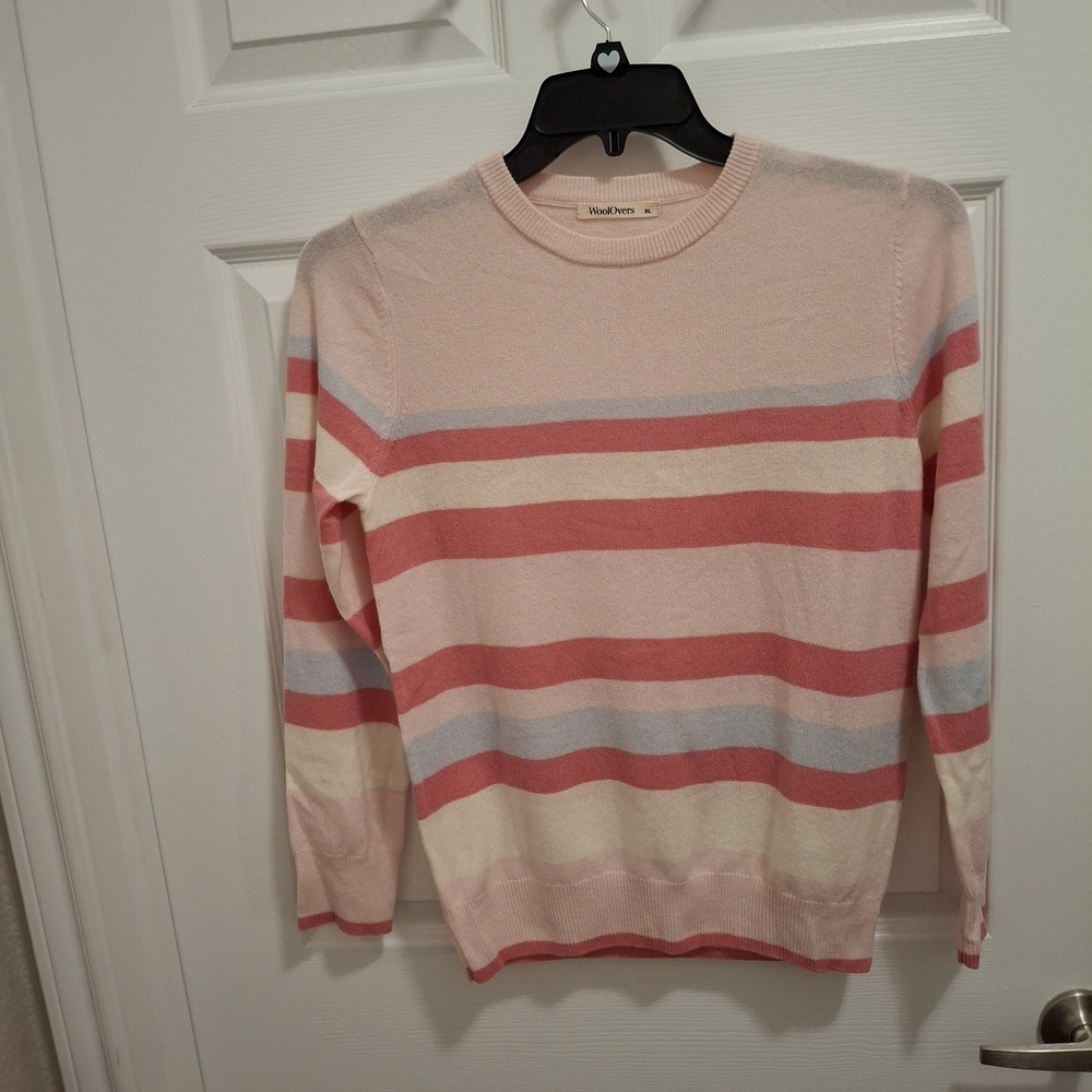 3/$15 WoolOvers Striped Sweater Pink Wool‎ Cashmere Womens XL (Fits Medium)
